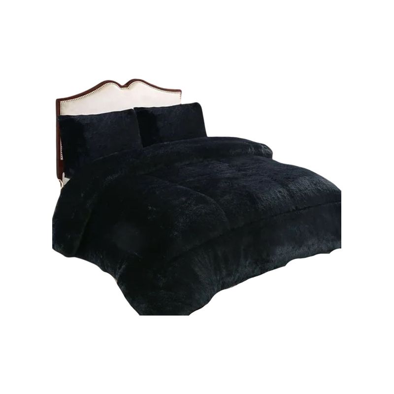 GENERICO - CUBRECAMA PLUSH CON CHIPORRO PELUDO INVIERNO 2 PLAZAS NEGRO.