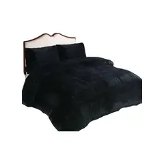 GENERICO - CUBRECAMA PLUSH CON CHIPORRO PELUDO INVIERNO 2 PLAZAS NEGRO.