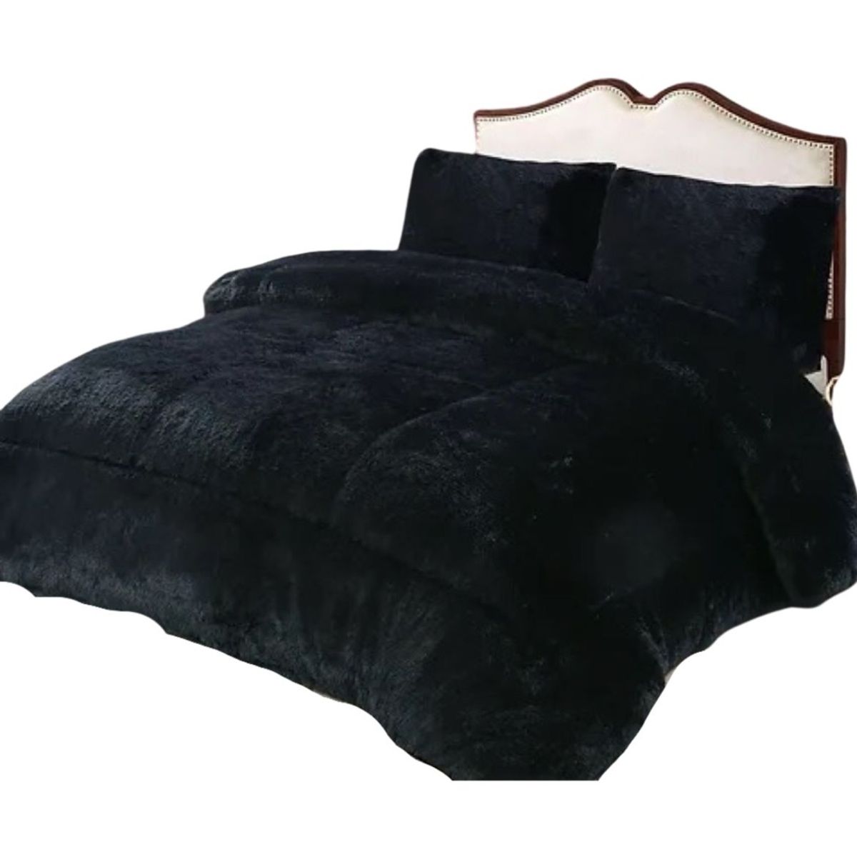 GENERICO - CUBRECAMA PLUSH CON CHIPORRO PELUDO INVIERNO 2 PLAZAS NEGRO