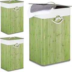 BAMBOO - Canasto ropa madera organizador plegable bambu 60x40 Rectangular verde