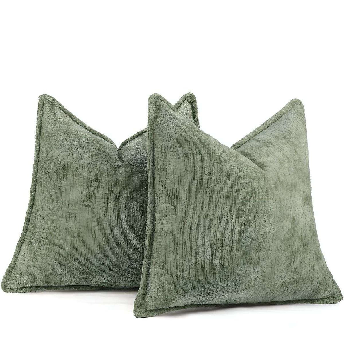 GENERICO - SET DE 2 FUNDAS DE COJIN CHENILLE 45x45  VERDE OLIVO…