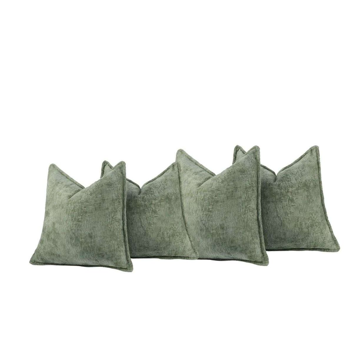 GENERICO - SET DE 4 FUNDAS DE COJIN CHENILLE 45x45  VERDE OLIVO