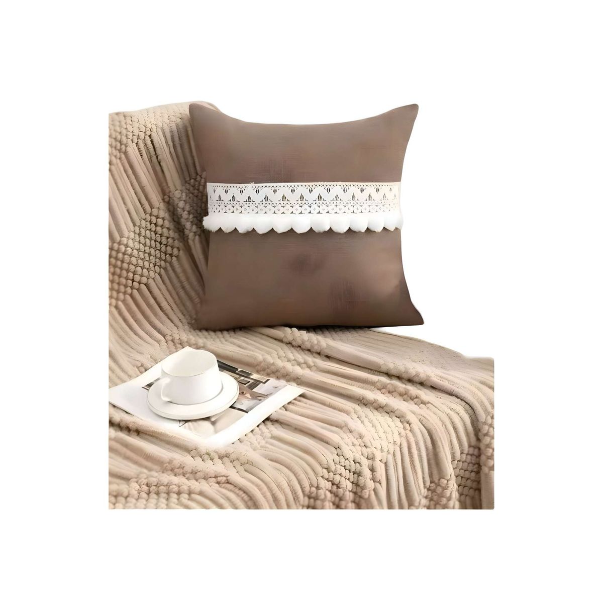 GENERICO - JUEGO DE 6 FUNDAS DE COJIN CON POMPON 45x45 f-05