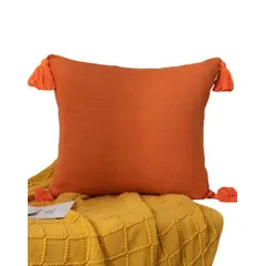 GENERICO - Par de Fundas de Cojín de Lino con Pompones-Naranja