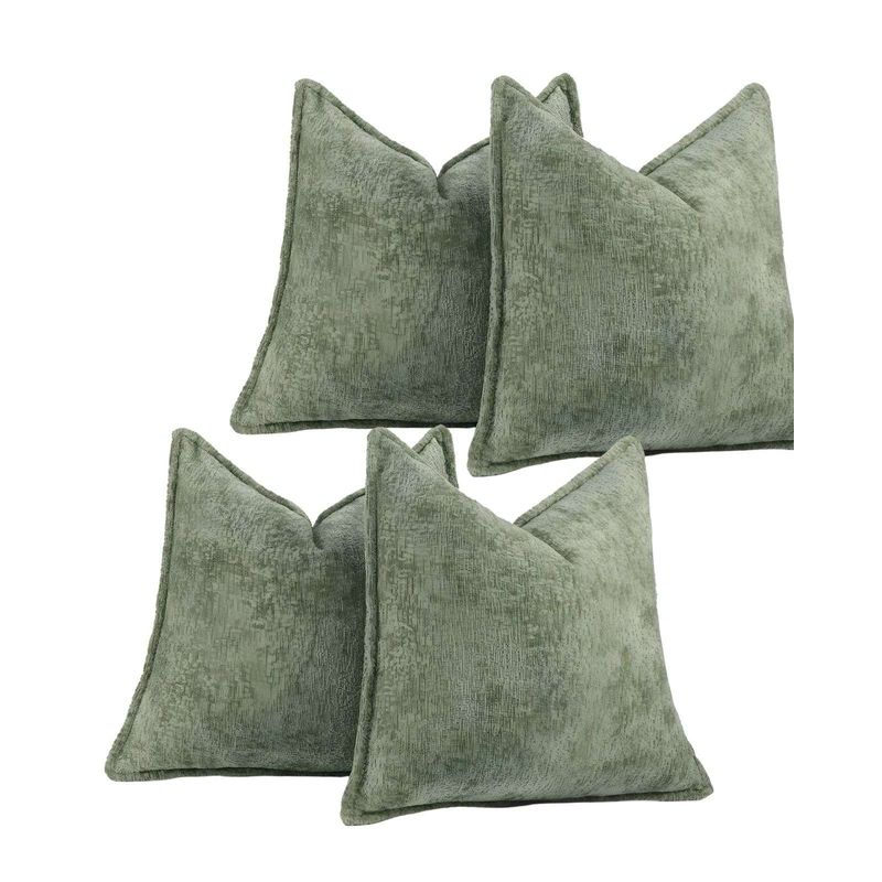 GENERICO - SET DE 4 FUNDAS DE COJIN CHENILLE 45x45  VERDE OLIVO