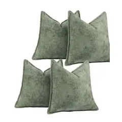 GENERICO - SET DE 4 FUNDAS DE COJIN CHENILLE 45x45 VERDE OLIVO