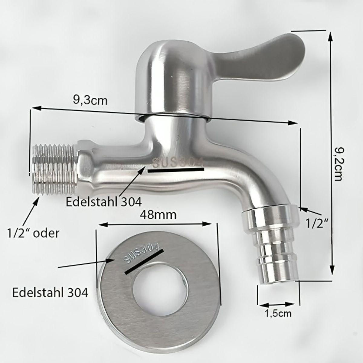 GENERICO - Grifo De Acero Inoxidable Llave De Paso 12