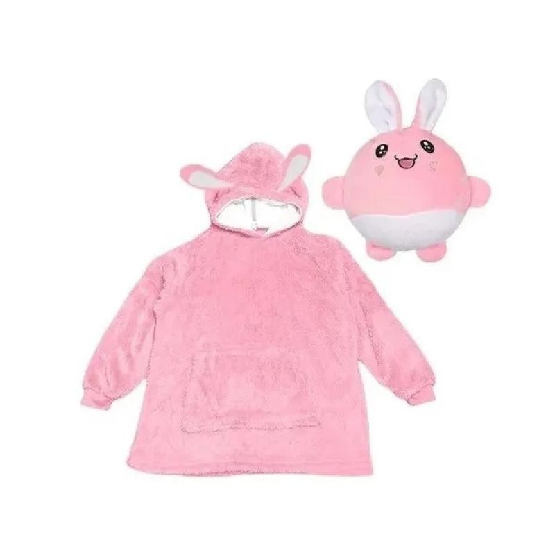 MPROPIA - Poleron Peluche Niños Niñas Infantil Capucha Invierno Mascotas Rosado