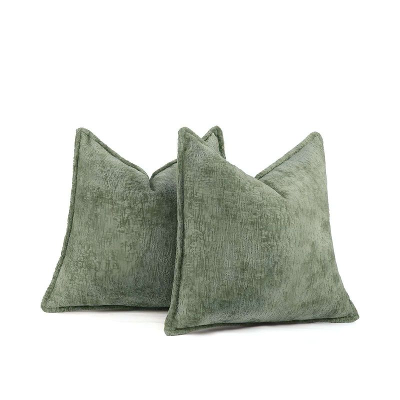 GENERICO - SET DE 2 FUNDAS DE COJIN CHENILLE 45x45  VERDE OLIVO