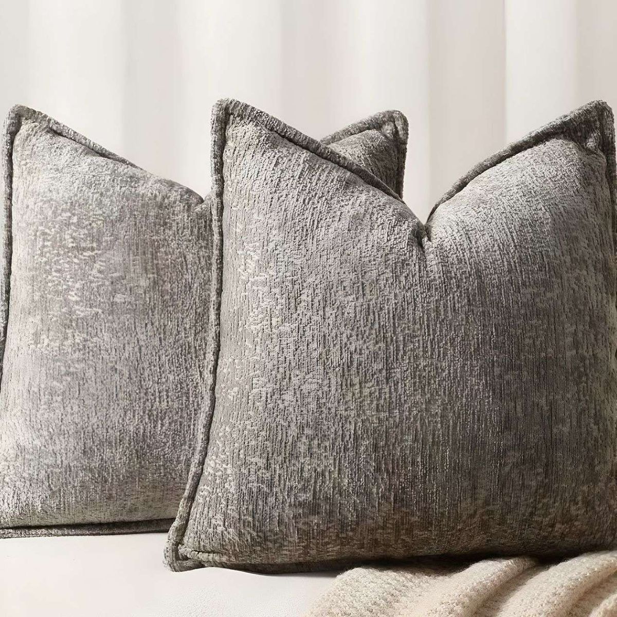 GENERICO - SET DE 2 FUNDAS DE COJIN CHENILLE 45x45 GRIS