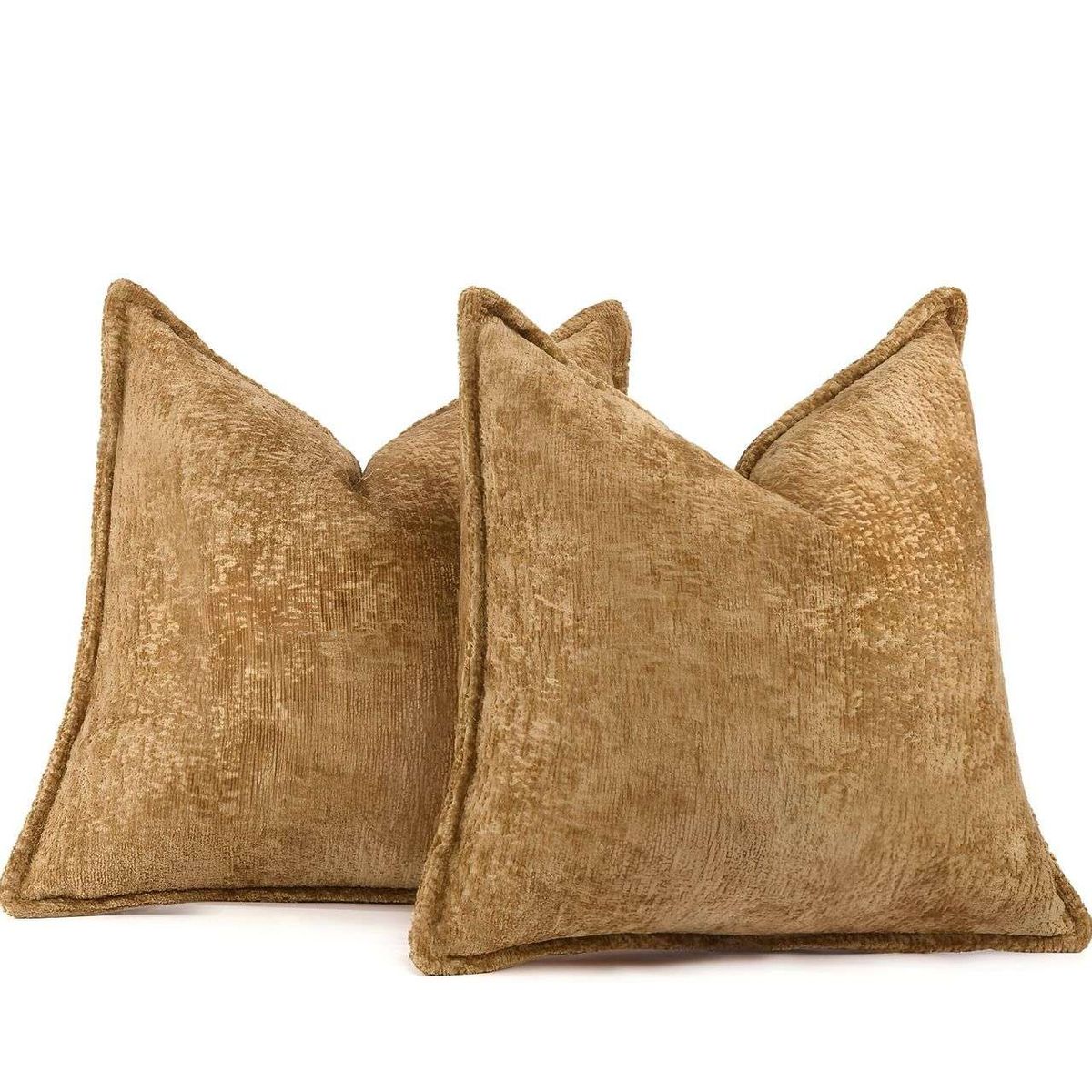 GENERICO - SET DE 2 FUNDAS DE COJIN CHENILLE 45x45 MOSTAZA