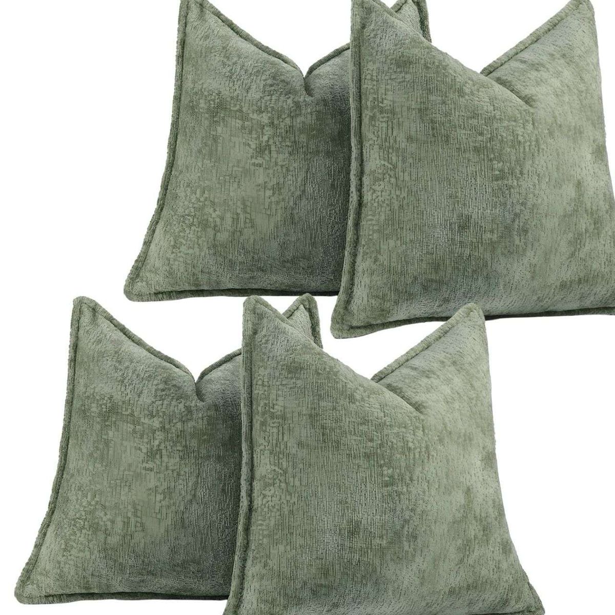 GENERICO - SET DE 4 FUNDAS DE COJIN CHENILLE 45x45  VERDE OLIVO