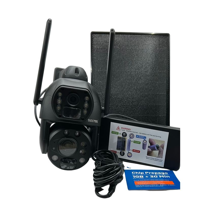 GENERICO - Camara Doble, Estructura de metal, Panel Solar, 4G, 6 Megapixeles, Zoom x20