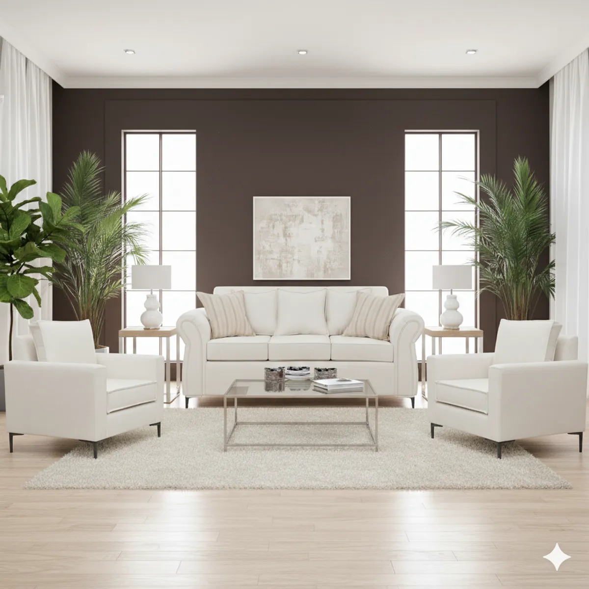 SITIAL HOME - Living 311 Singapur Crudo sofa 3 cuerpos + 2 poltronas con resortes