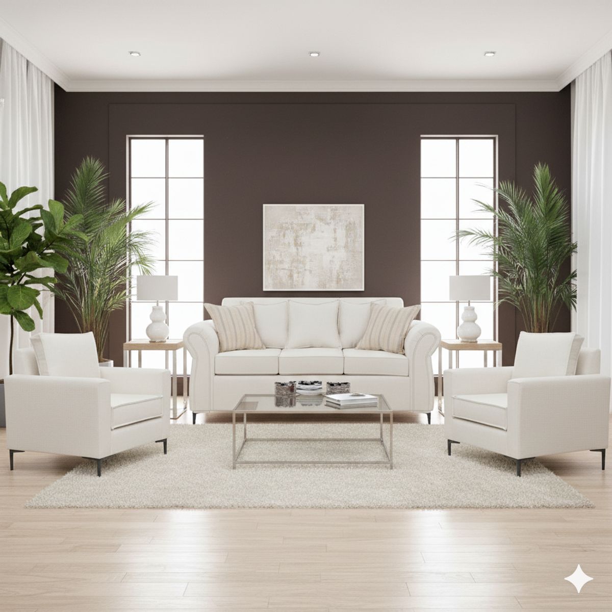 SITIAL HOME - Living 311 Singapur Crudo sofa 3 cuerpos + 2 poltronas con resortes