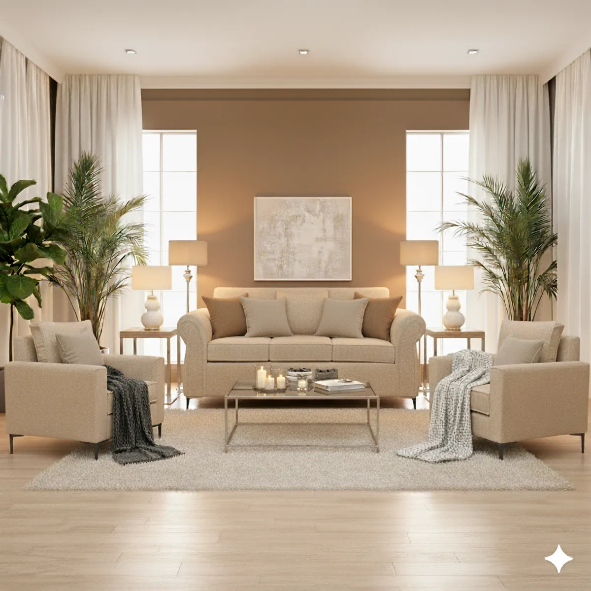 SITIAL HOME - Living 311 Singapur Beige claro sofa 3 cuerpos + 2 poltronas resortes