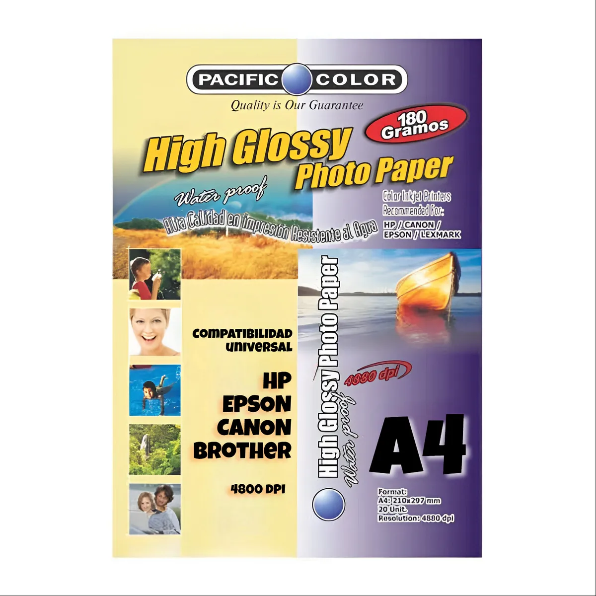 PACIFIC COLOR - Papel Fotográfico Premium 180g HD Waterproof -100 Hojas - A4
