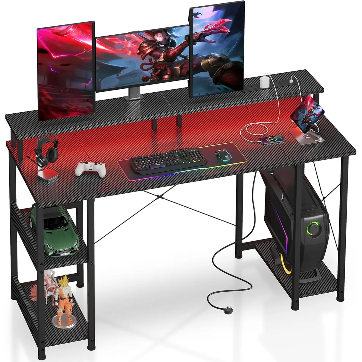 YOMYM - Escritorio Oficina Con Repisa Portavasos Puerto USB Ganchos120x50x85cm