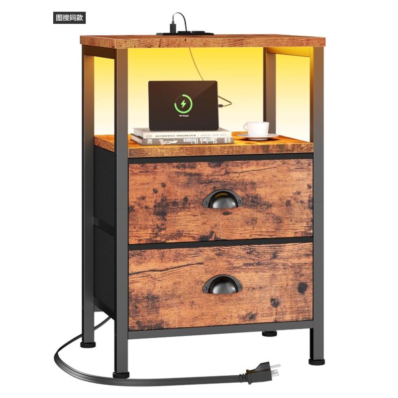 YOMYM - Mesita de noche multifuncional con cajón+lámpara+portalámparas38×35×60