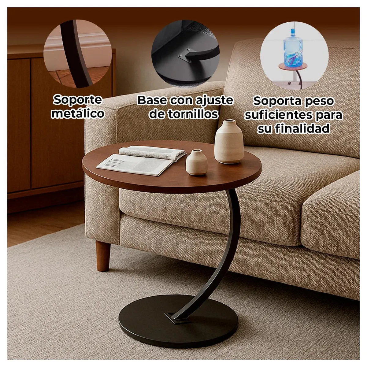 GLOBAL LATIN GROUP - Mesa Lateral con Diseño Curvo para Sala y Dormitorio - Negro - 61