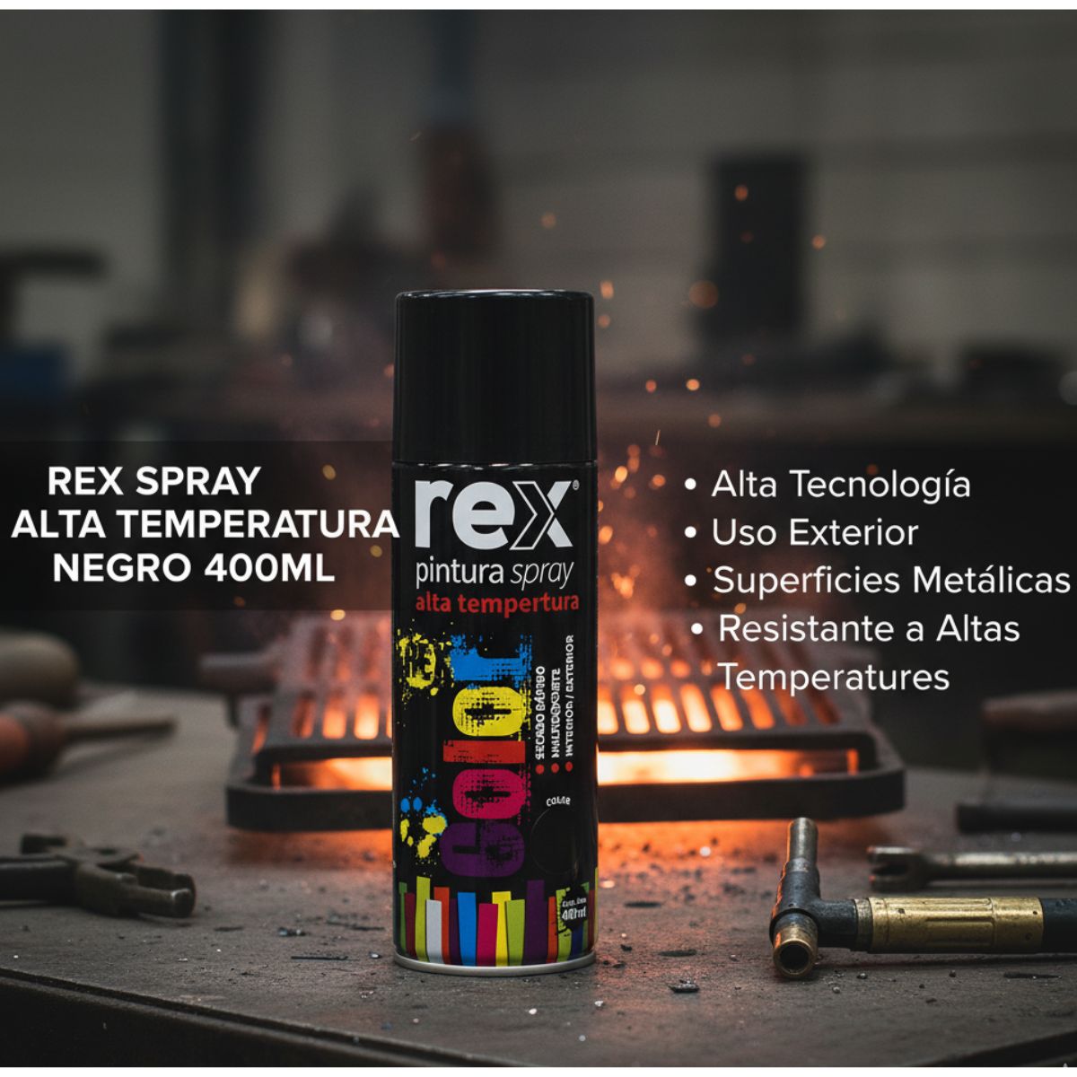 GENERICO - SPRAY ALTA TEMPERATURA NEGRO  400ML REX