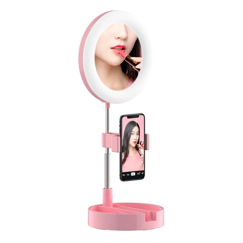 GENERICO - Aro De Luz LED Plegable Con Espejo Y Soporte Para Celular