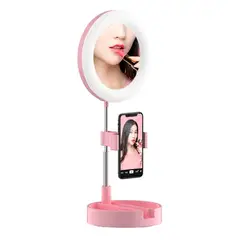 GENERICO - Aro De Luz LED Plegable Con Espejo Y Soporte Para Celular