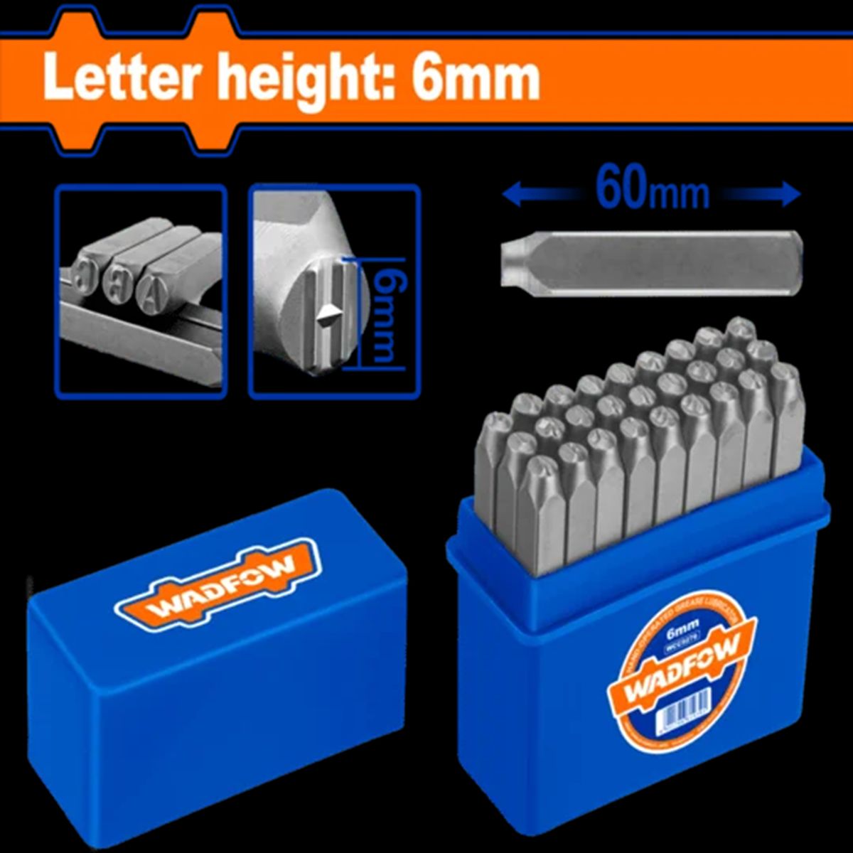 WADFOW - Set De 27 Punzones Letras A-z Y Simbolos 6 Mm 60 Mm Wadfow