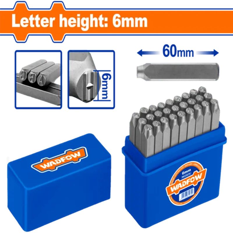 WADFOW - Set De 27 Punzones Letras A-z Y Simbolos 6 Mm 60 Mm Wadfow