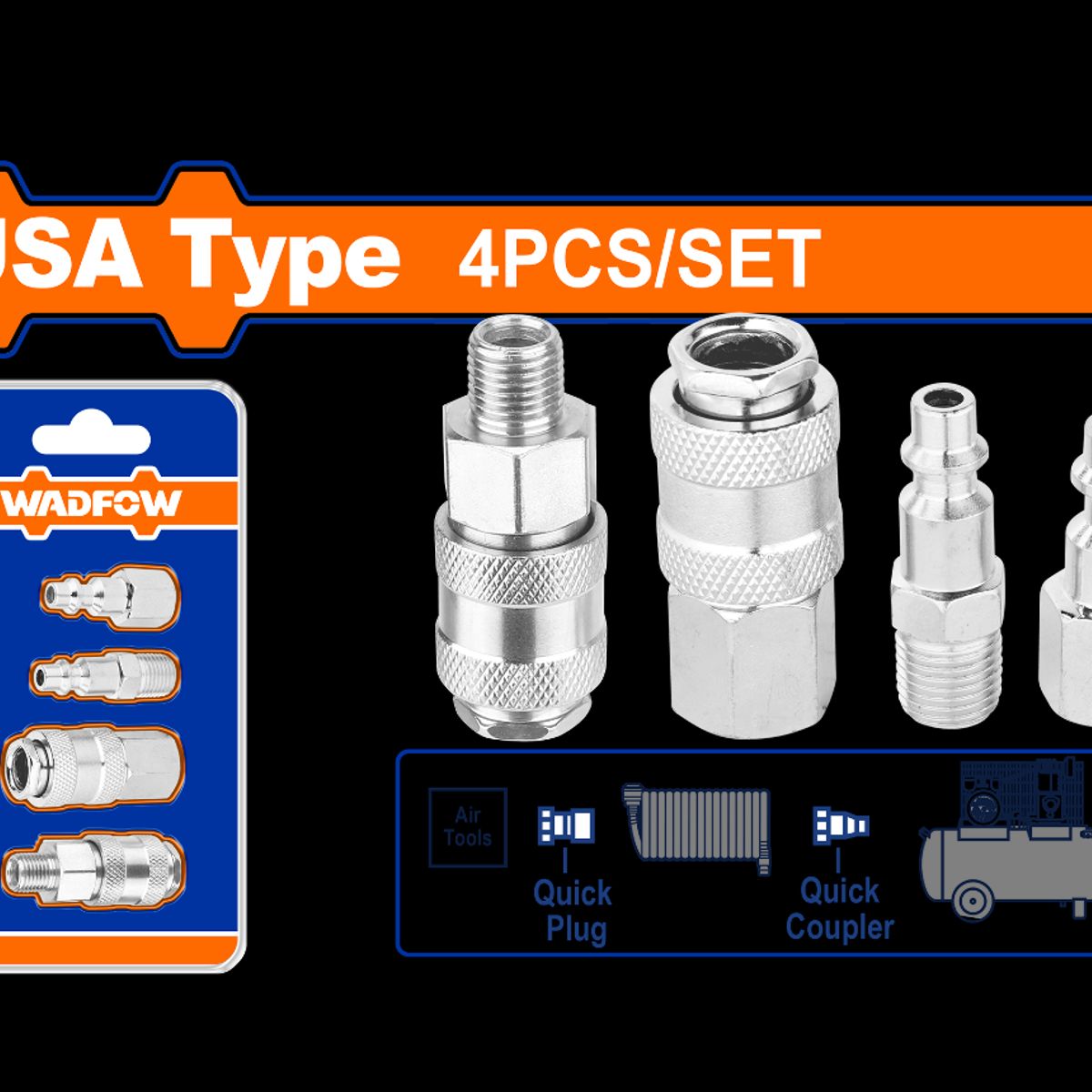 WADFOW - Set De 4 Acoples Neumatico Tipo Usa Macho /hembra 1/4 Wadfow