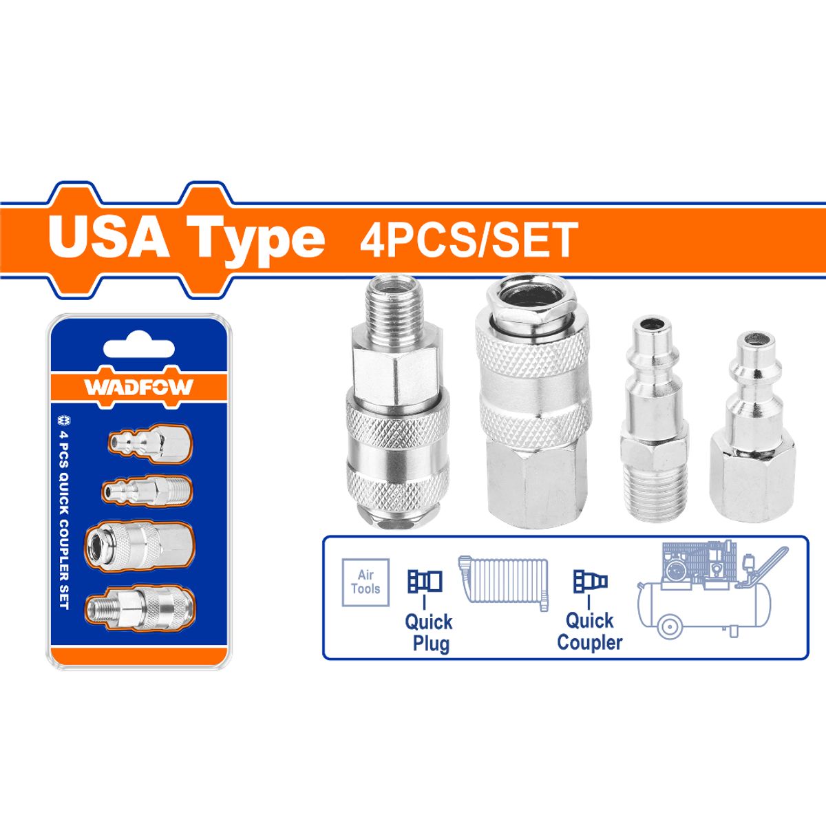 WADFOW - Set De 4 Acoples Neumatico Tipo Usa Macho /hembra 1/4 Wadfow