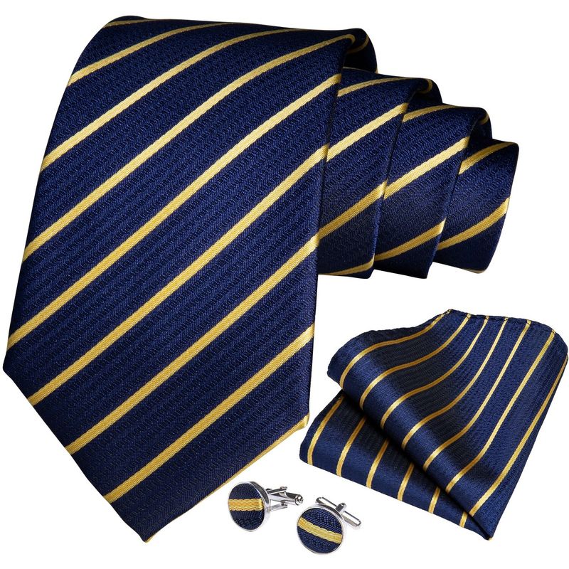 SN SONEC - Corbata formal azul amarillo seda hombre paño y colleras Blue Golden