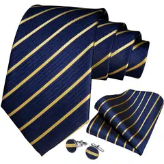 SN SONEC - Corbata formal azul amarillo seda hombre paño y colleras Blue Golden