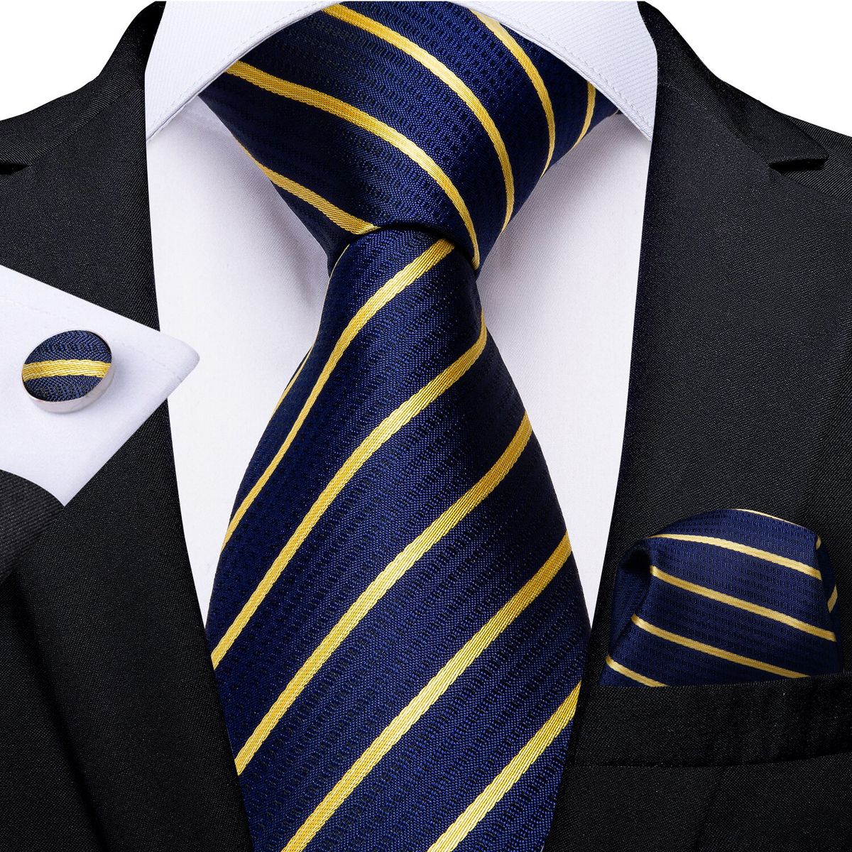 SN SONEC - Corbata formal azul amarillo seda hombre paño y colleras Blue Golden