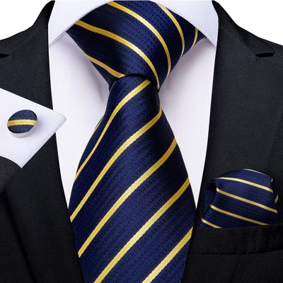 Imagen 2 del producto Corbata formal azul amarillo seda hombre paño y colleras Blue Golden