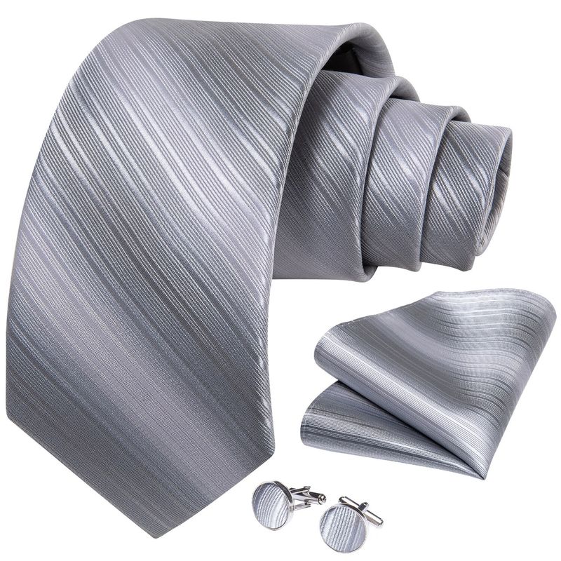 SN SONEC - Corbata plateada seda hombre formal paño y colleras Modelo Silver
