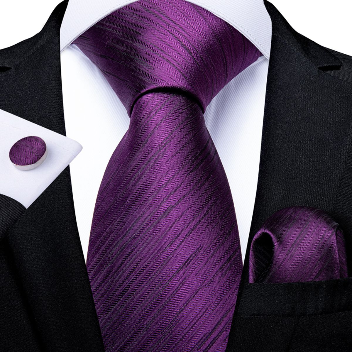 SN SONEC - Corbata violeta hombre paño y colleras formal Dark violet