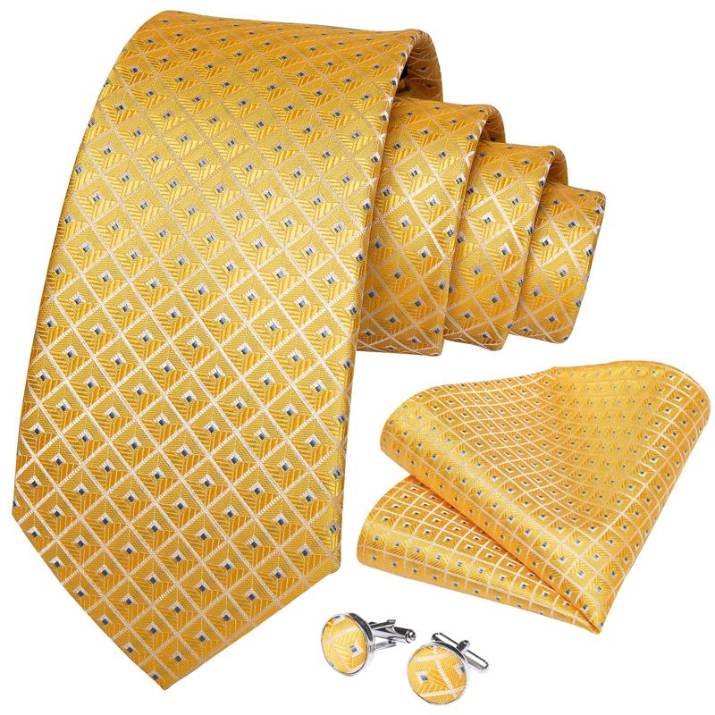 SN SONEC - Corbata amarilla hombre seda paño y colleras Solinario