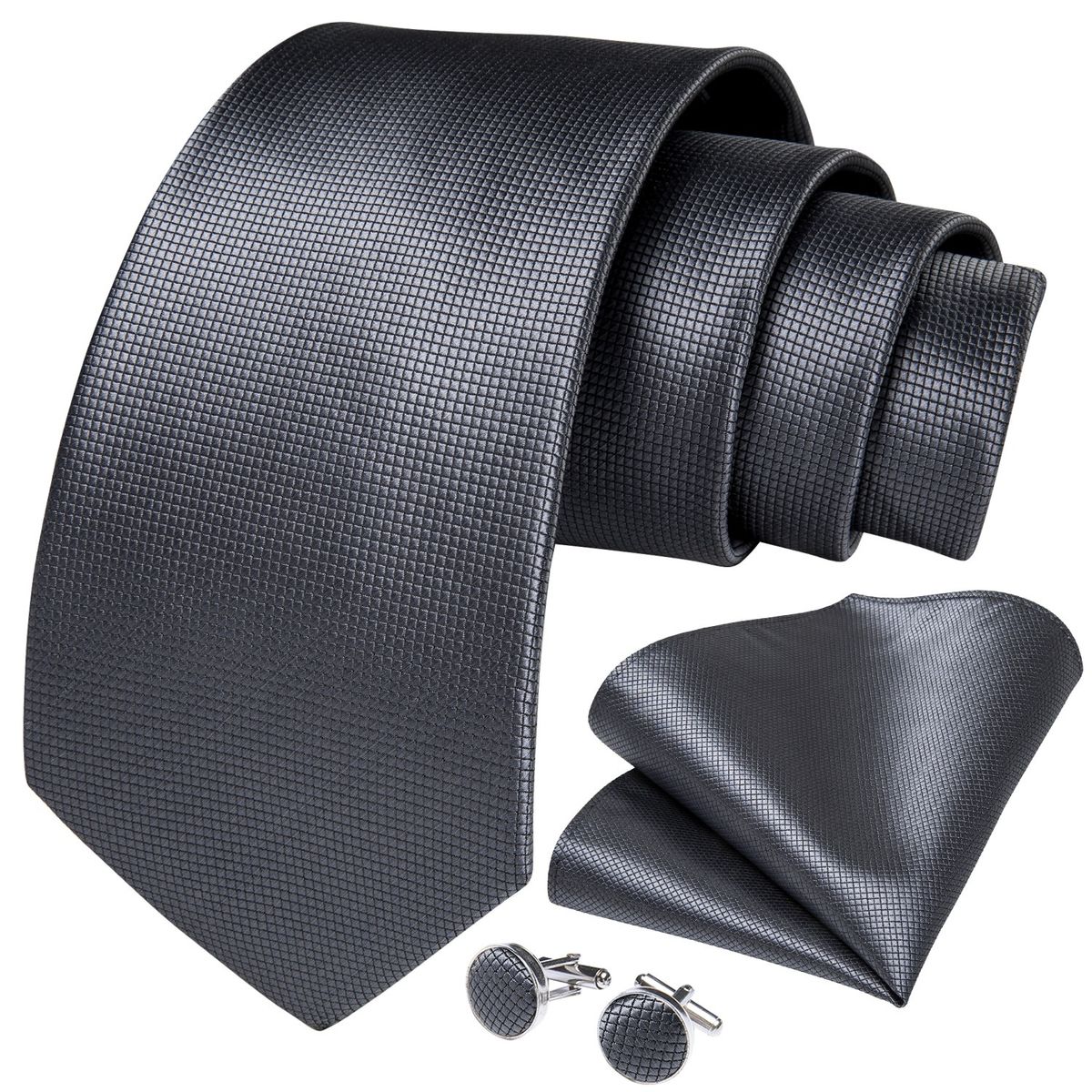 SN SONEC - Corbata gris formal seda hombre con paño colleras modelo Gris Classic