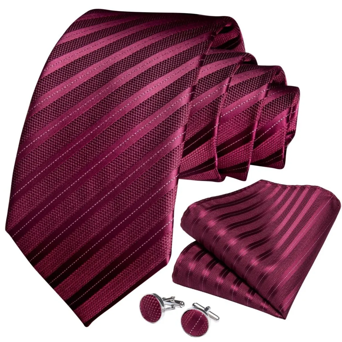 SN SONEC - Corbata vinotinto rayas formal hombre paño y colleras regalo papá