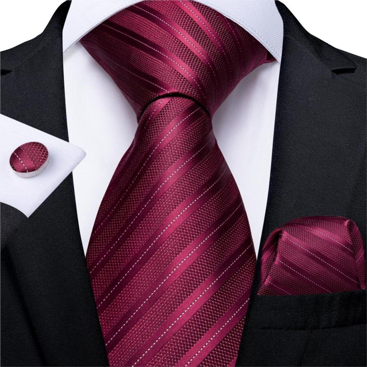 SN SONEC - Corbata vinotinto rayas formal hombre paño y colleras regalo papá