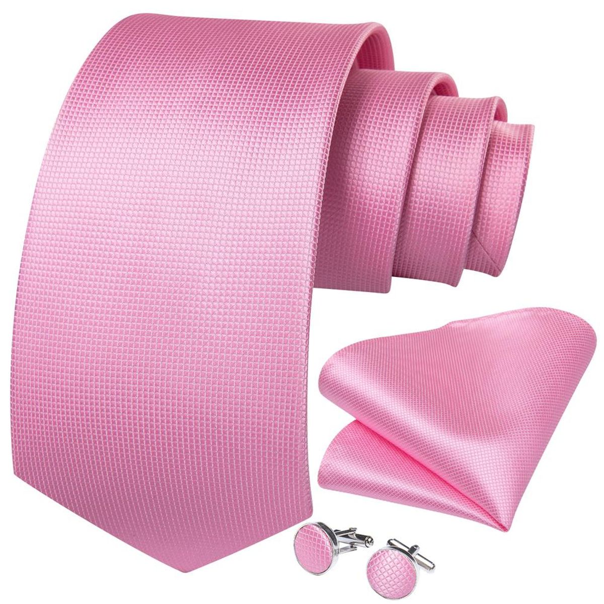 SN SONEC - Corbata Rosada formal hombre seda con pañuelo y colleras Rosa Classic