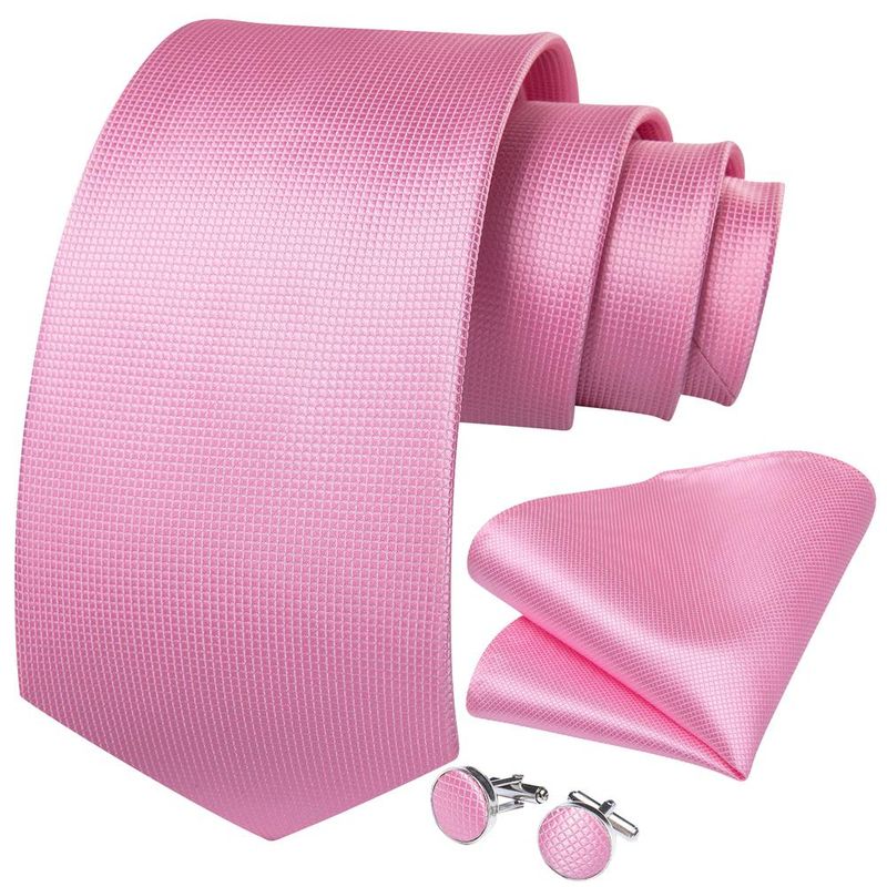 SN SONEC - Corbata Rosada formal hombre seda con pañuelo y colleras Rosa Classic