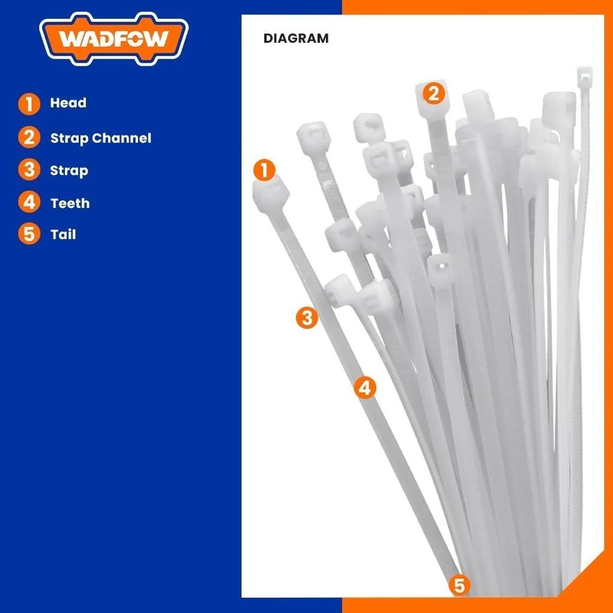 WADFOW - Set De 100 Amarras Plasticas Wadfow 4,8x300 Mm 22 Kg Blanco