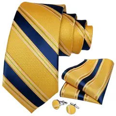 SN SONEC - Corbata amarilla azul seda hombre paño y colleras Modelo Oro y cielo