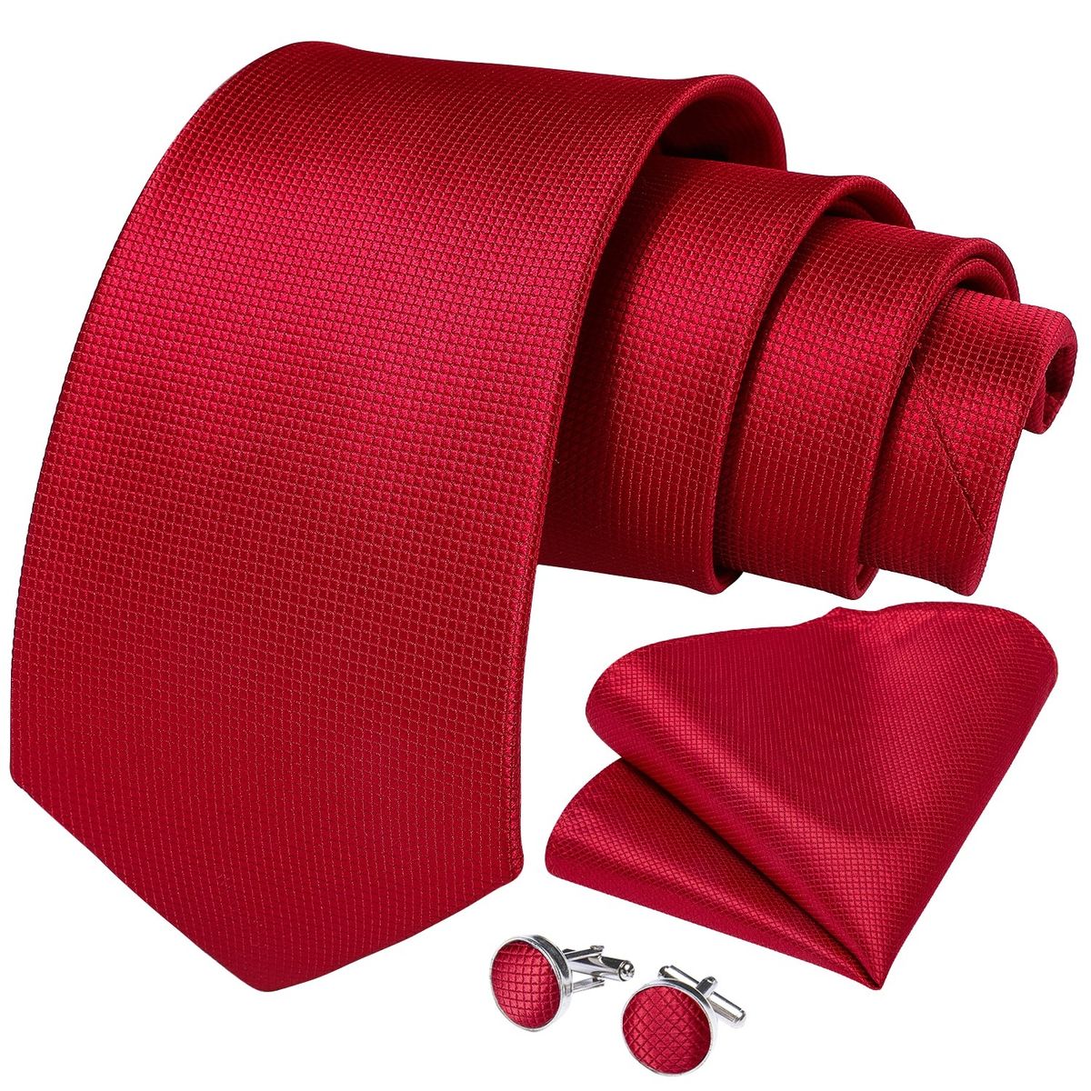 SN SONEC - Corbata roja formal hombre con paño y colleras Modelo Rojo Classic