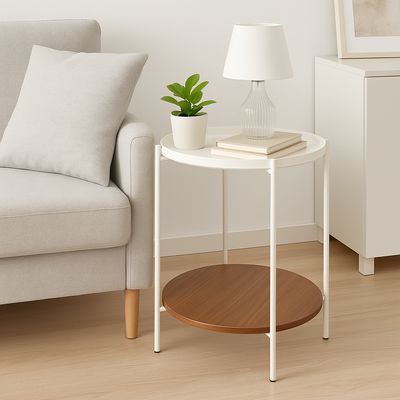 Imagen 2 del producto Mesa Lateral Auxiliar 2 Niveles Madera 42x42x52cm Blanco