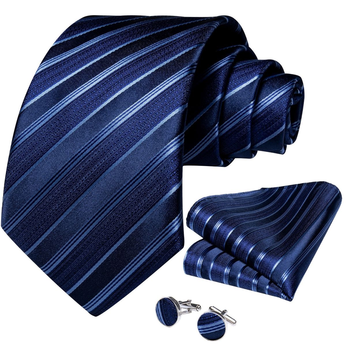 SN SONEC - Corbata azul a rayas formal hombre paño y colleras Modelo Mar Azul