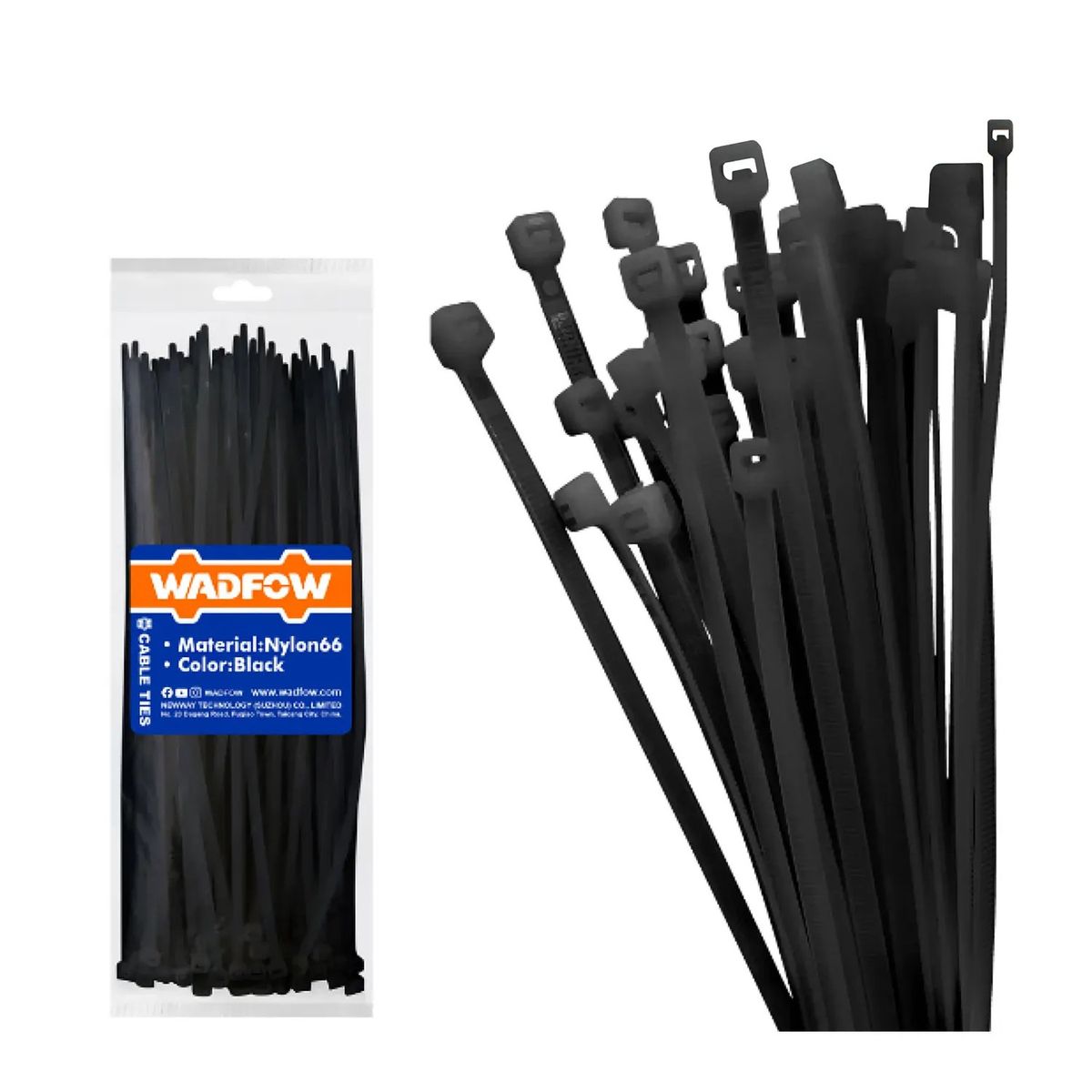 WADFOW - Set De 100 Amarras Plasticas Wadfow 3,6x200 Mm 18 Kg negro