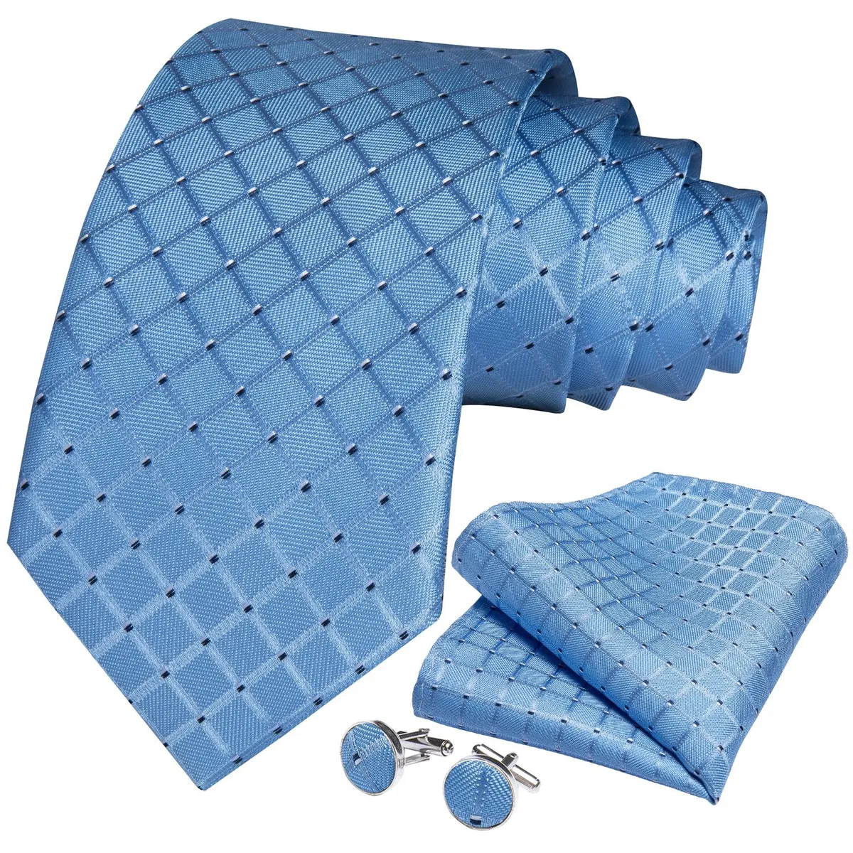 SN SONEC - Corbata celeste formal hombre paño y colleras Blue Sky